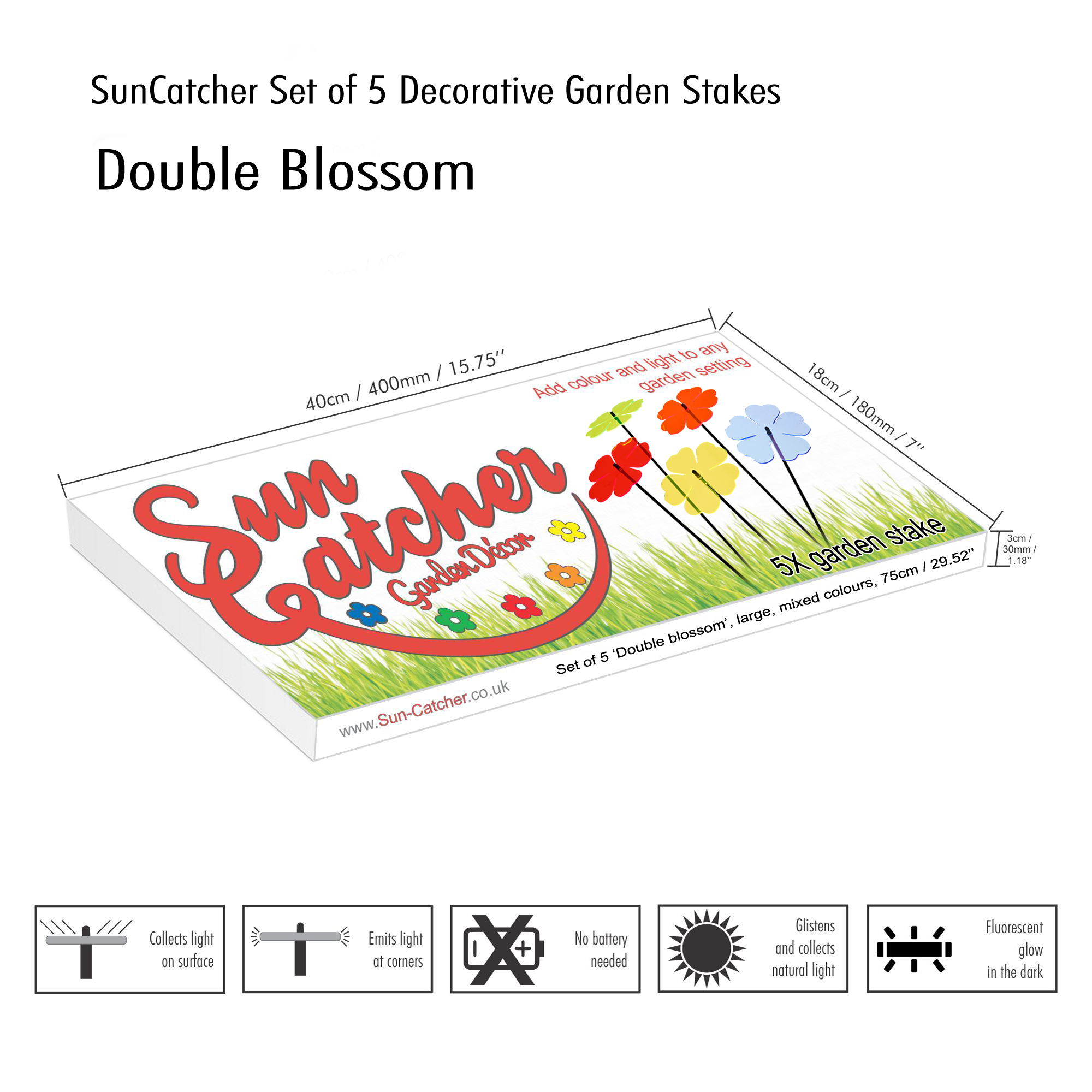 5x große Sonnenfänger SunCatcher Garten Dekoration H75cm Ø15cm Double Blossom, bunt