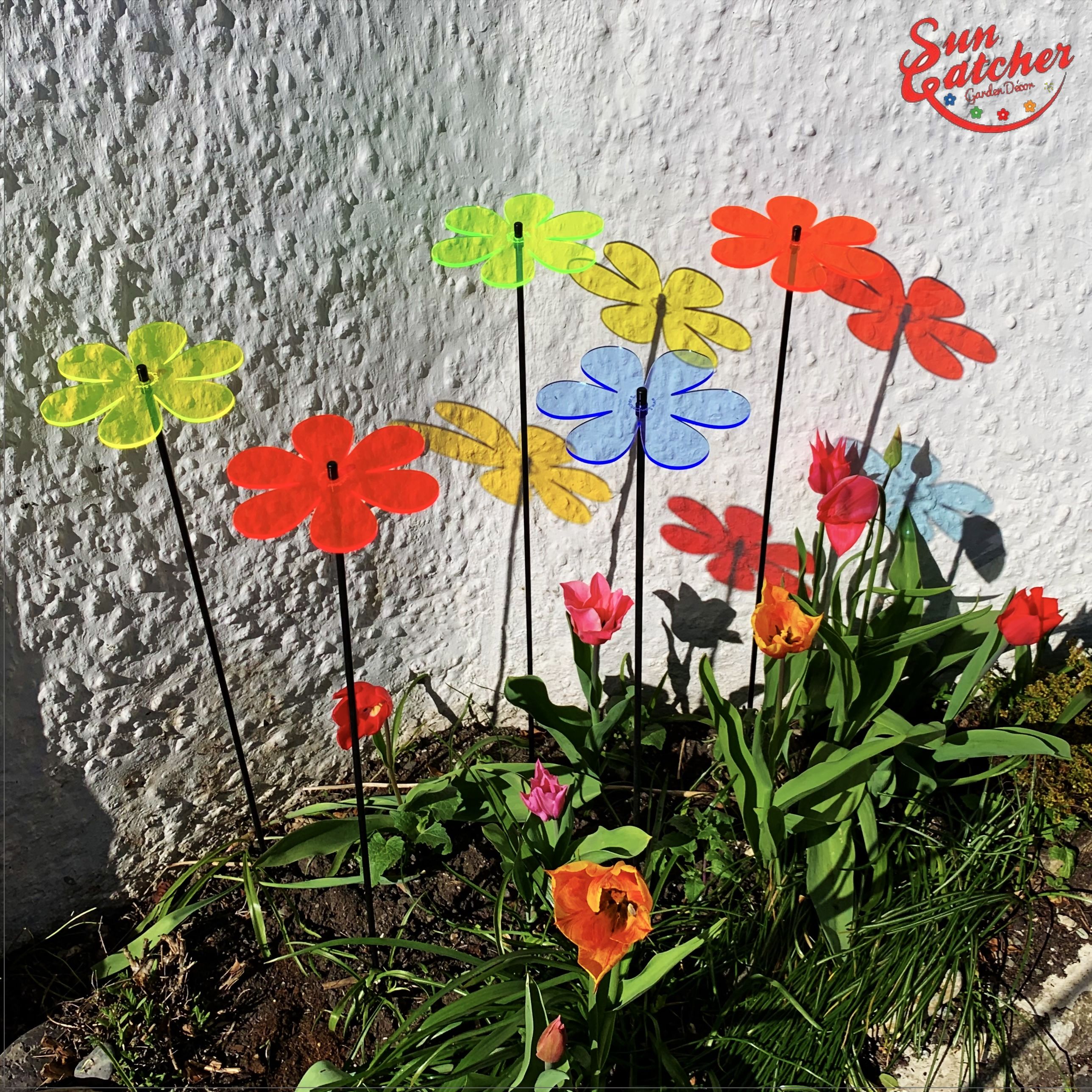 5x große Sonnenfänger SunCatcher Garten Dekoration H75cm Ø15cm Daisy, bunt